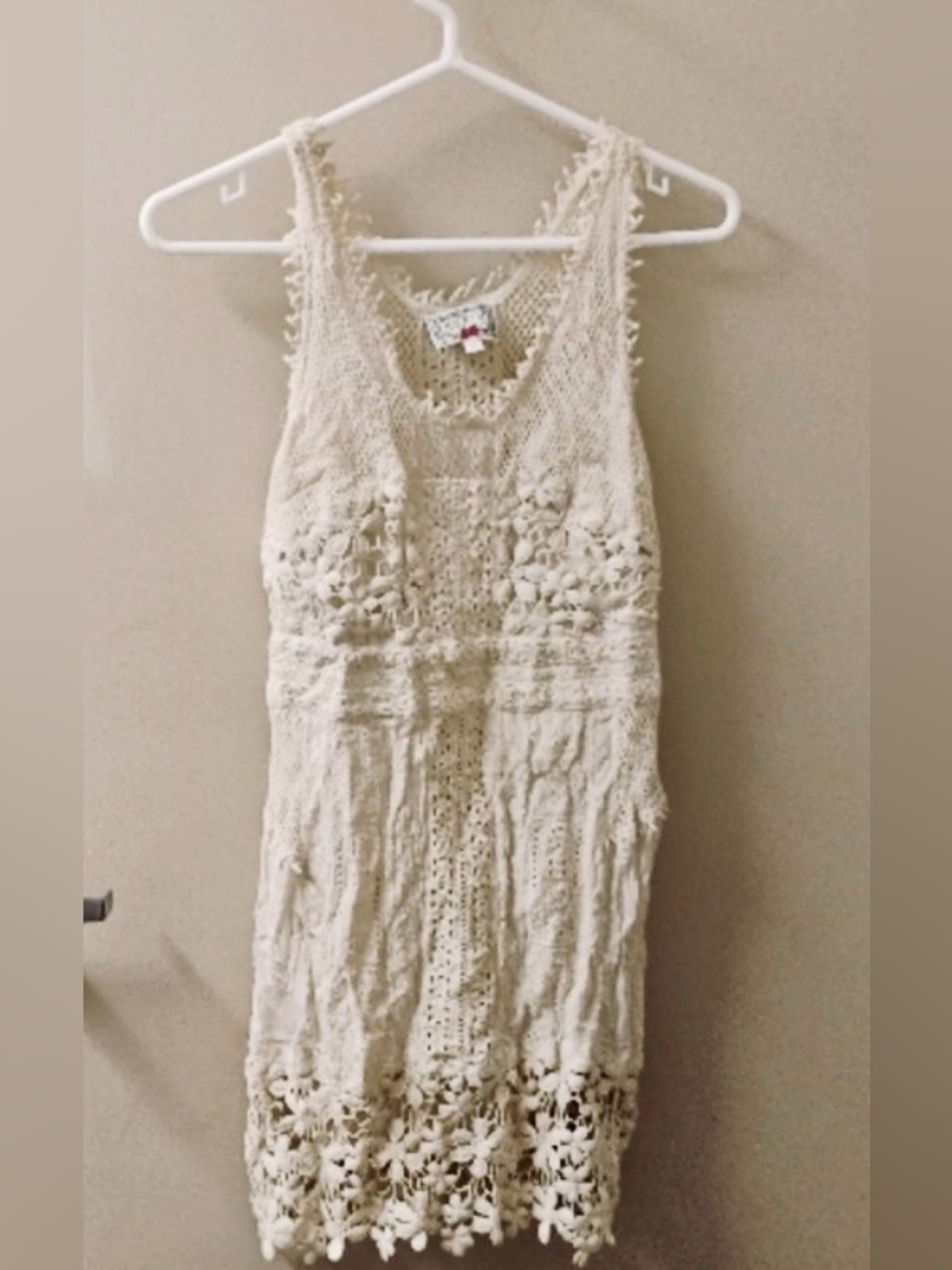 Yoana Baraschi Cream Crochet & Floral Appliqué Mini Dress